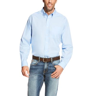 Ariat Western: Wrinkle Free Solid Camisa Hombre - Azules Claro (FJOAT5081)